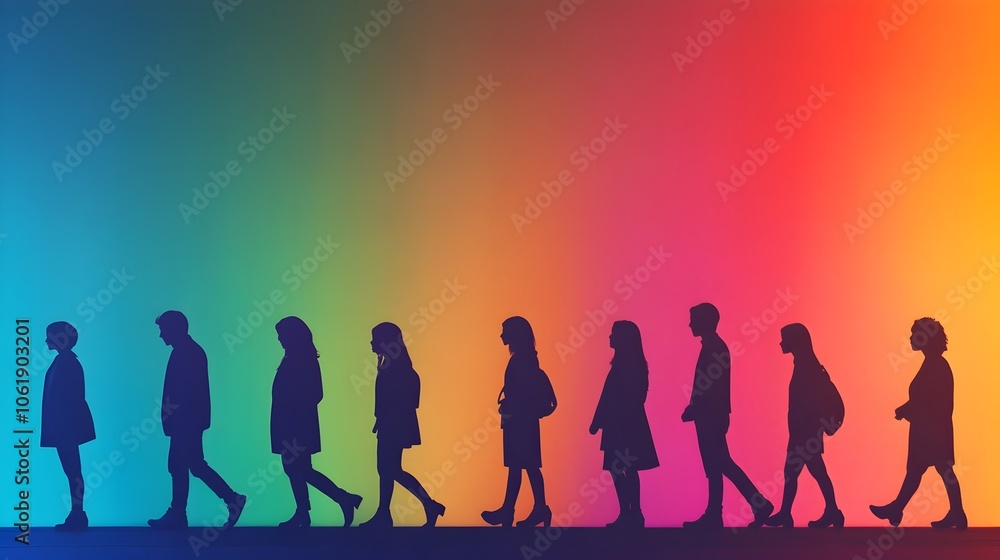 Silhouetted Figures in Colorful Representation Concept Silhouetted Figures in Colorful Representation Concept