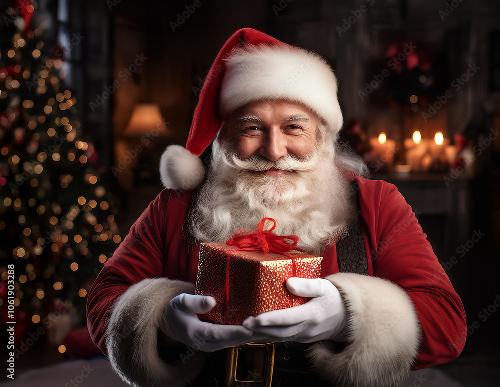 Weihnachtsmann bringt Geschennke in die Wohnung
