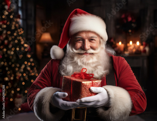 Obraz na płótnie Weihnachtsmann bringt Geschennke in die Wohnung w salonie