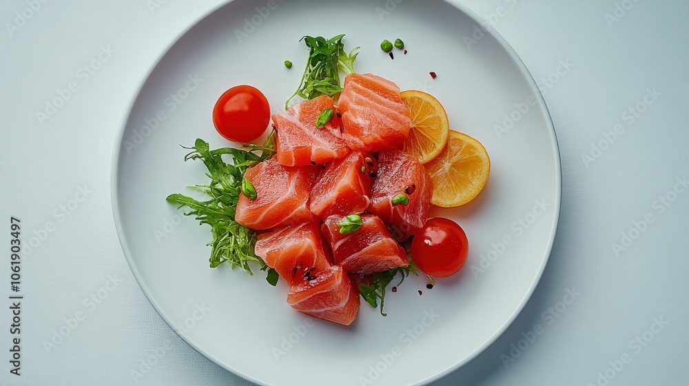 Minimal flat lay of sashimi isolate white background