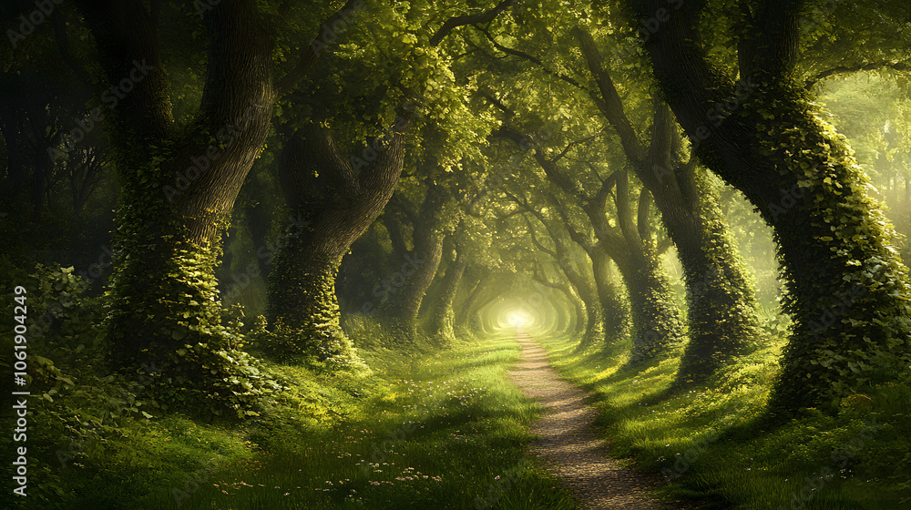 An overgrown pathway where the trees whisper secrets of the past. An overgrown pathway where the trees whisper secrets of the past.