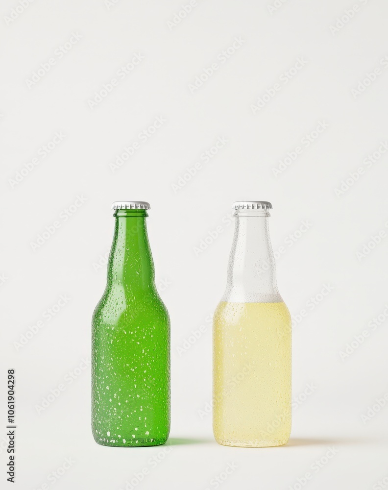 Refreshing drinks in glass bottles with condensation Refreshing drinks in glass bottles with condensation