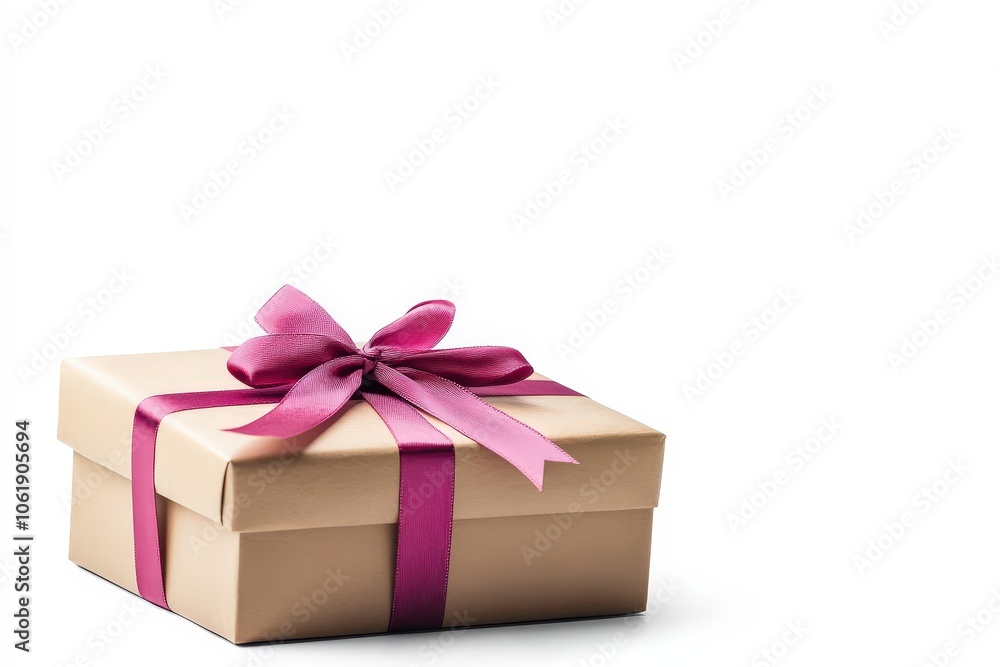 Elegant Gift Box with Red Ribbon on White Background Elegant Gift Box with Red Ribbon on White Background