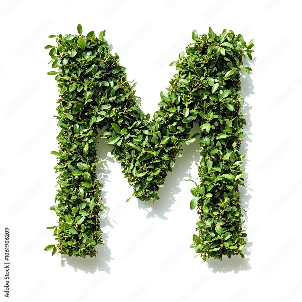 Shrub Trimmed into Alphabet M on White Background Shrub Trimmed into Alphabet M on White Background