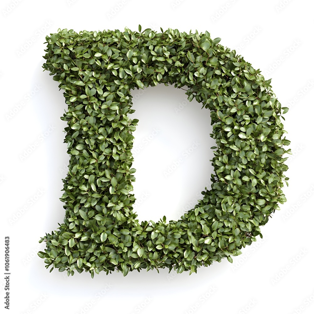 Lush Green Shrub Trimmed into Alphabet Letter D on White Background Lush Green Shrub Trimmed into Alphabet Letter D on White Background
