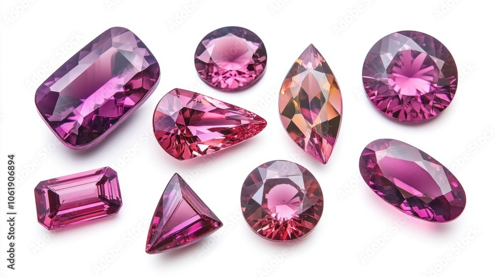 Set of colorful spinel gems with dazzling cuts in different shapes on a white background Set of colorful spinel gems with dazzling cuts in different shapes on a white background