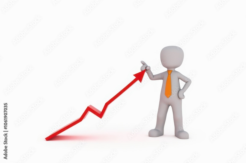 3d man red arrow success chart on white background. 3d man red arrow success chart on white background.