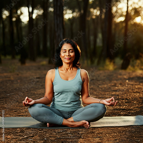 Woman Meditating Outdoors in Mountain Scenery