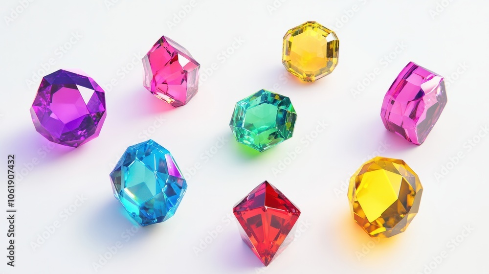 Set of colorful spinel gems with glossy facets in an array of shapes on a white background Set of colorful spinel gems with glossy facets in an array of shapes on a white background