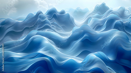 Abstract Blue Wavy Hills - 3D Rendered Background