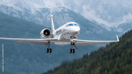 Wallpaper Mural Private jet flying over mountain landscape, showcasing luxury travel. Torontodigital.ca