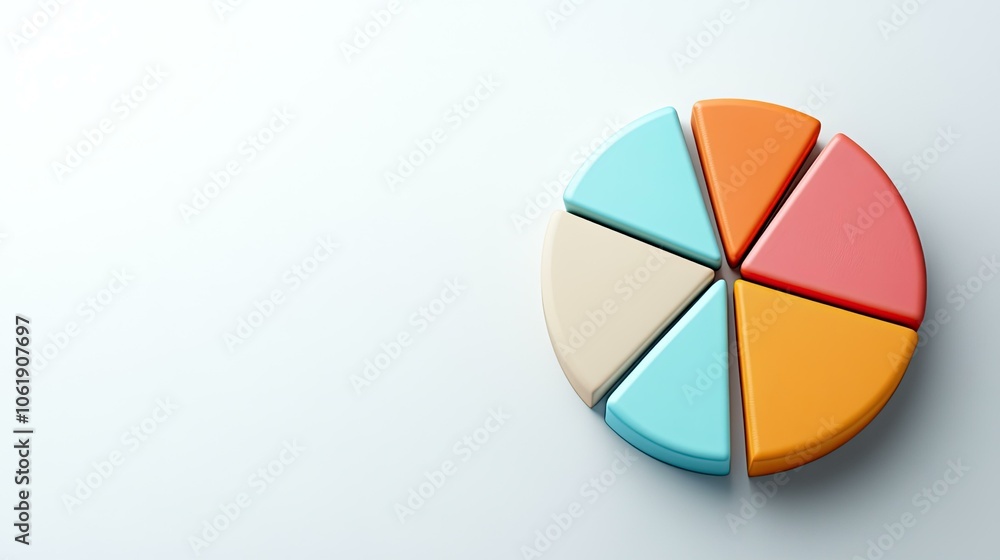 Colorful 3D Pie Chart with Six Sections on a White Background Colorful 3D Pie Chart with Six Sections on a White Background