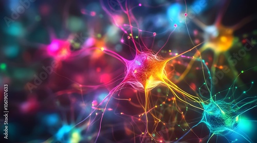 Abstract Neuron Network Colorful Synapses Brain Cell Neurological Science