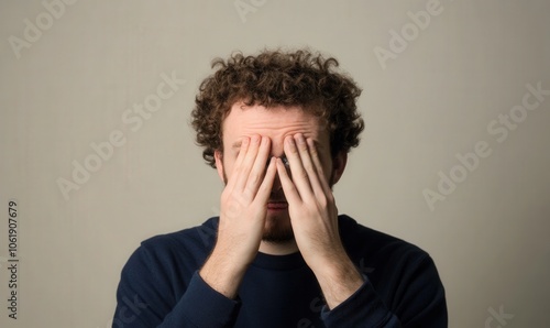 Frustrated young man covering his face with his hands