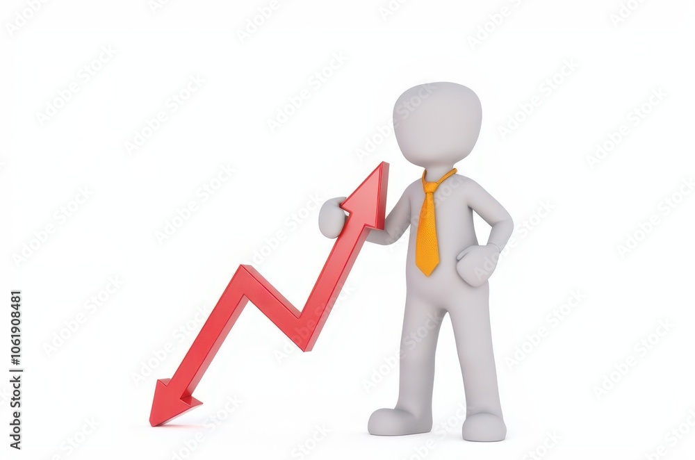 3d man red arrow success chart on white background. 3d man red arrow success chart on white background.