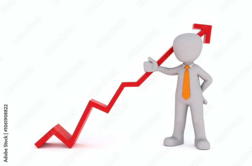 3d man red arrow success chart on white background. 3d man red arrow success chart on white background.