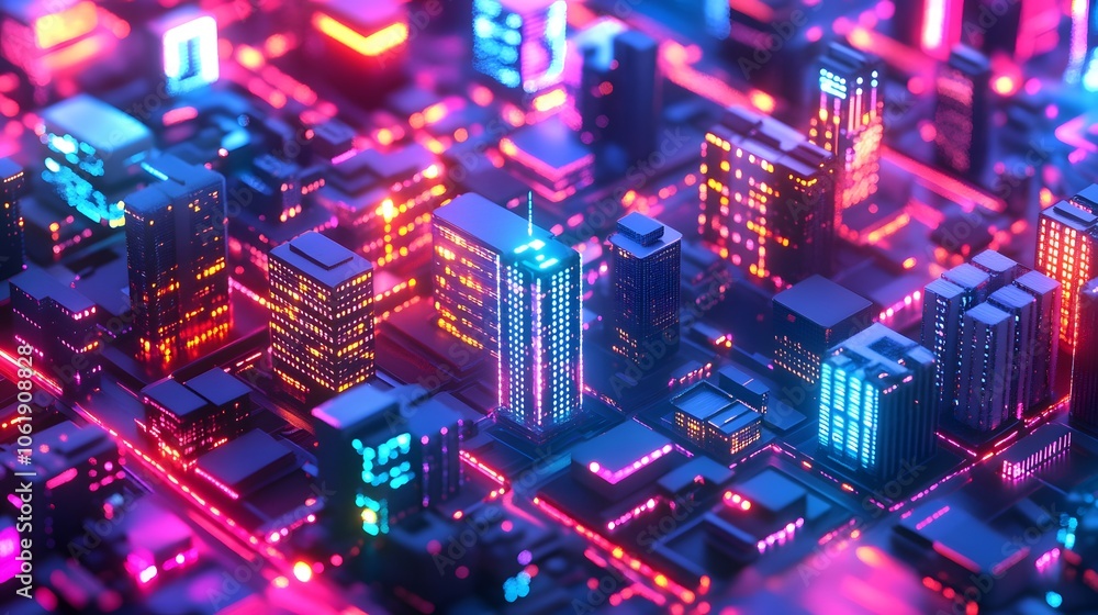 Fototapeta premium Futuristic Cityscape with Neon Lights and Cyberpunk Aesthetic