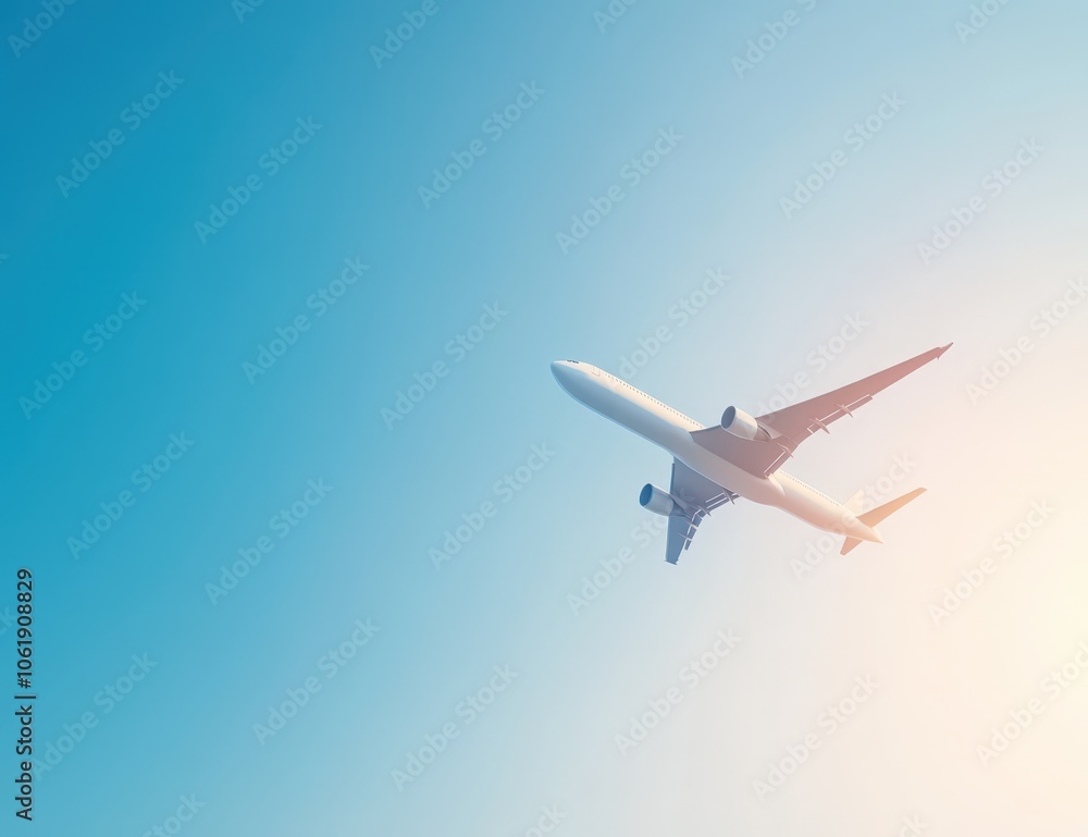 Airplane soaring through the blue sky Airplane soaring through the blue sky