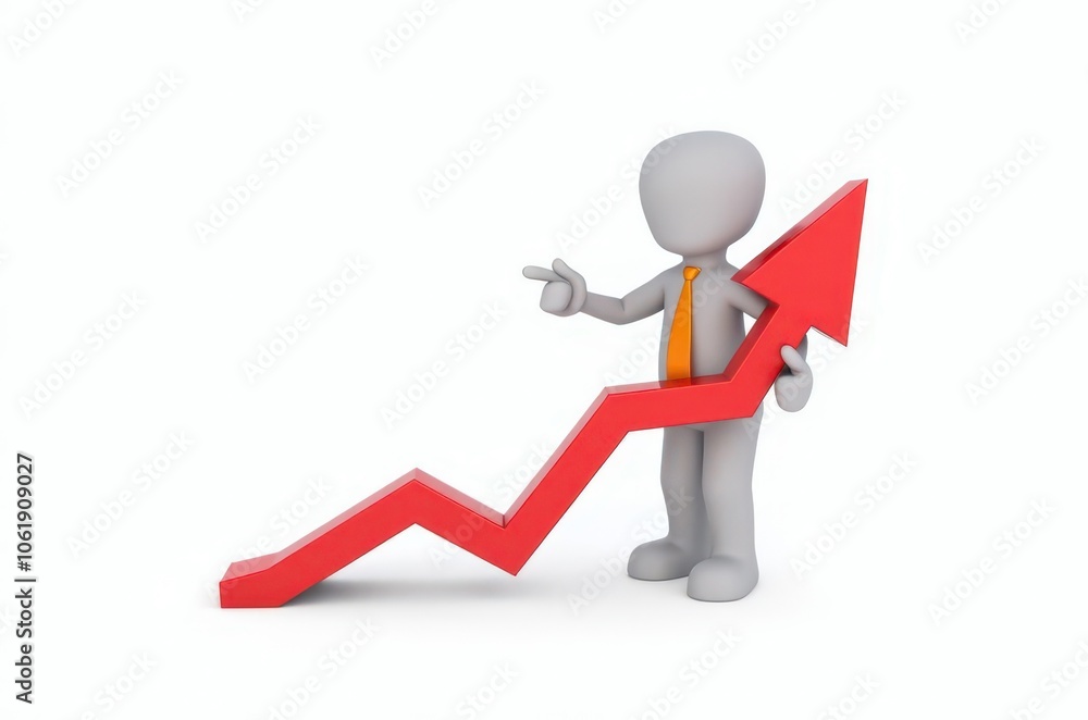 3d man red arrow success chart on white background. 3d man red arrow success chart on white background.