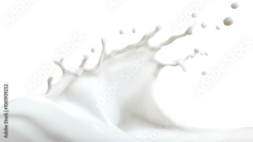 Dynamic Milk Splash with Droplets Isolated on Transparent