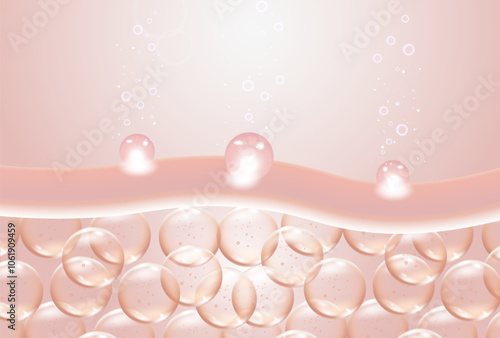 Clear Drop of serum falling to skin cell. Anti aging Collagen or cream. 3D vector.