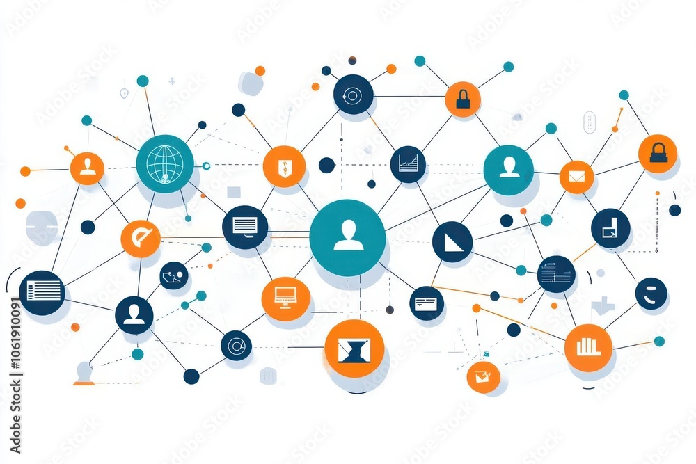 A visual representation of interconnected data points, illustrating relationships in a network, highlighting users and various digital elements. A visual representation of interconnected data points, illustrating relationships in a network, highlighting users and various digital elements.