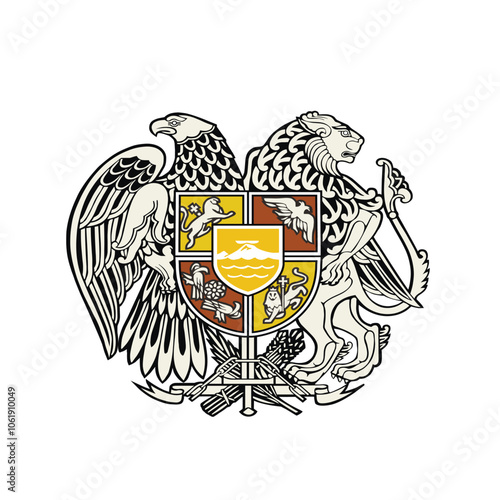 Coat or arms of Armenia. Armenian national symbol in official colors. Template icon. Abstract vector illustration
