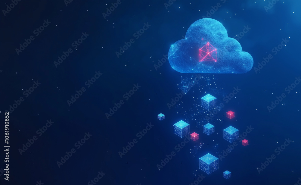 Fototapeta premium Digital AI Technology Concept. An abstract illustration of data being uploaded and downloaded to a cloud, symbolizing cloud computing, data storage, and network connectivity. Generative AI Content