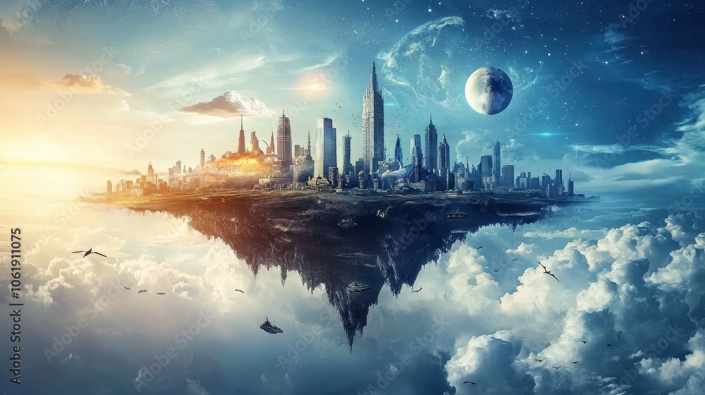 Floating City in a Stunning Cosmic Landscape Floating City in a Stunning Cosmic Landscape