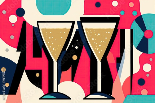 Wallpaper Mural Colorful abstract champagne celebration with geometric patterns and shapes Torontodigital.ca