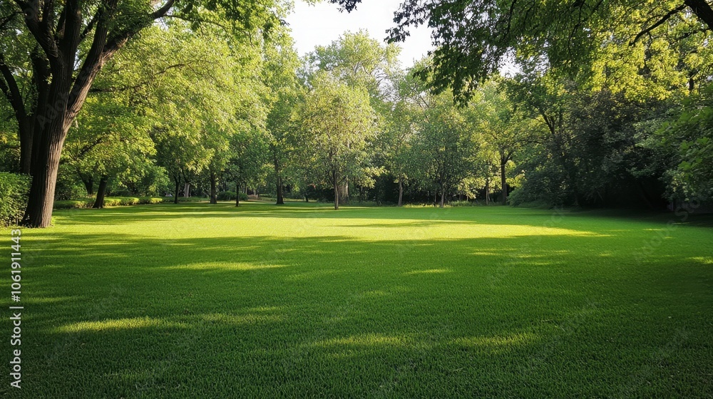 Lush Green Lawn in Sunlit Park Setting Lush Green Lawn in Sunlit Park Setting