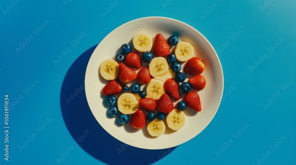 Fresh Fruit on Plate Against Bright Background Fresh Fruit on Plate Against Bright Background