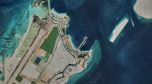 Qatar, Al-Yasat Island from a bird's eye view in the Persian Gulf
