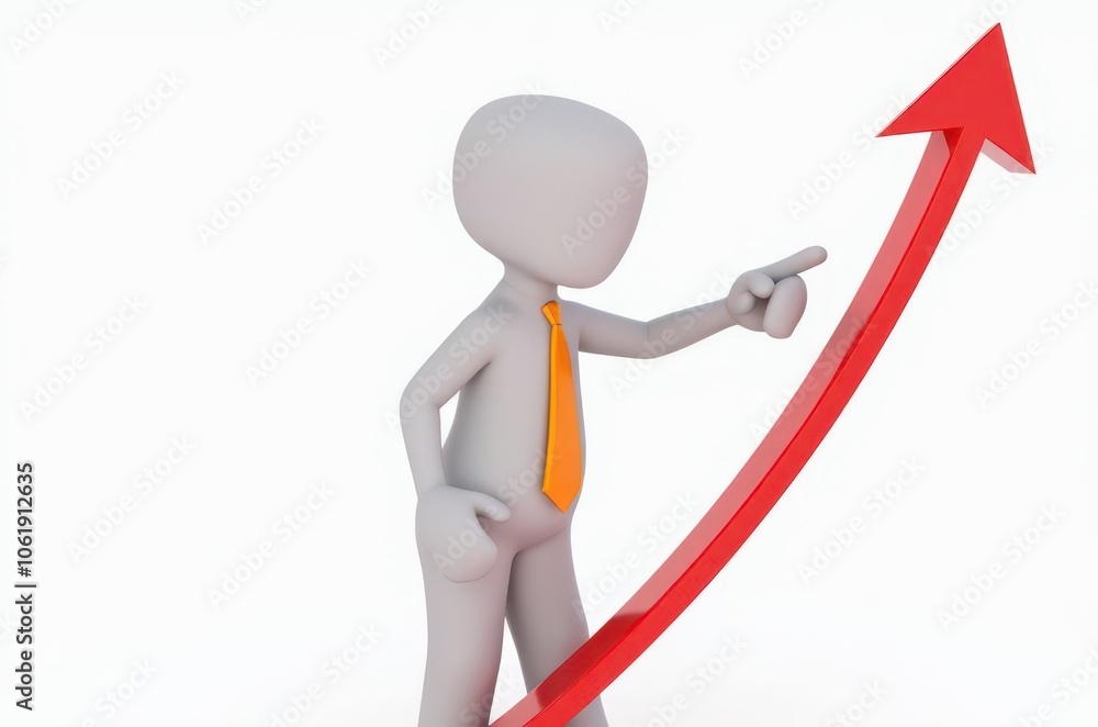 3d man red arrow success chart on white background. 3d man red arrow success chart on white background.