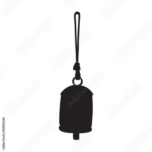 Metal Decorative Cow Bells with Hanging Rope Silhouette vector illustration.