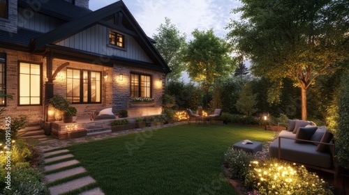 Cozy Evening Garden with Soft Lighting and Relaxing Atmosphere