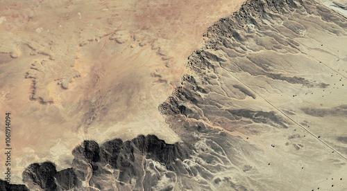 Tableau sur toile The landscape of the sandy desert in Qatar from a bird's eye view