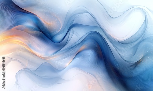 Abstract waves of blue and orange create a serene, flowing digital background.