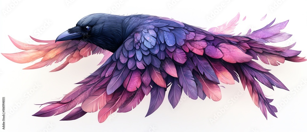 Obraz premium A stunning illustration of a crow with vibrant, colorful feathers, showcasing the beauty of nature and artistic creativity.