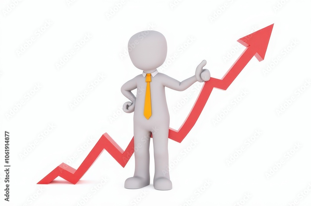 3d man red arrow success chart on white background. 3d man red arrow success chart on white background.