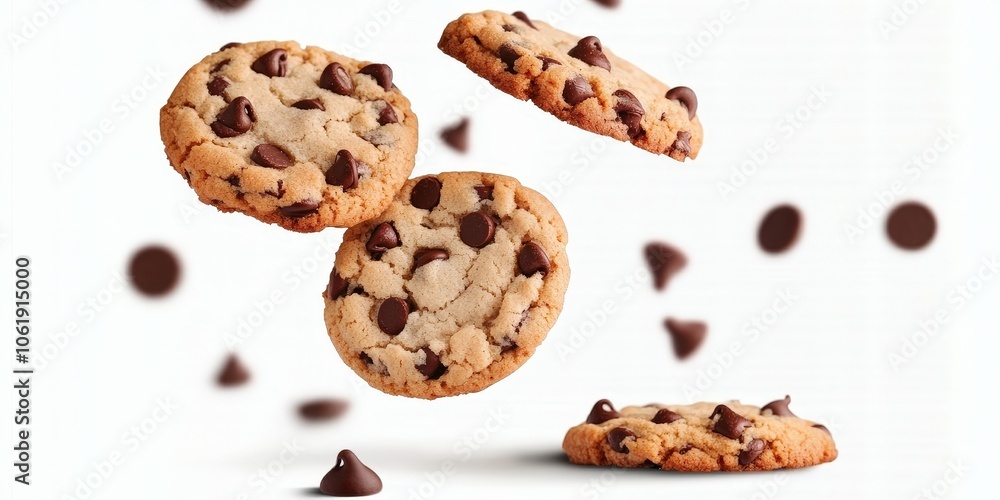 Falling Chocolate Chip Cookies in Mid-Air Falling Chocolate Chip Cookies in Mid-Air