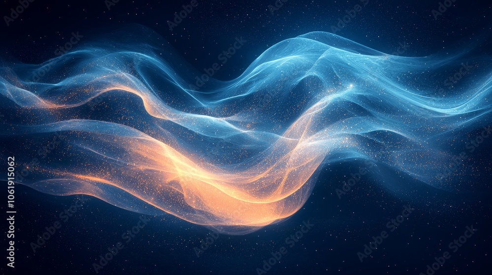 Abstract waves of blue and orange light create a dynamic, ethereal visual effect. Abstract waves of blue and orange light create a dynamic, ethereal visual effect.