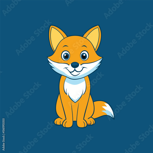 Cute Cartoon Fox Illustration on Blue Background