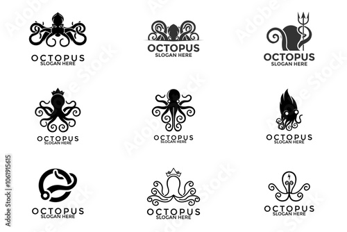 Set of octopus logo design vector, modern octopus logo icon template collections