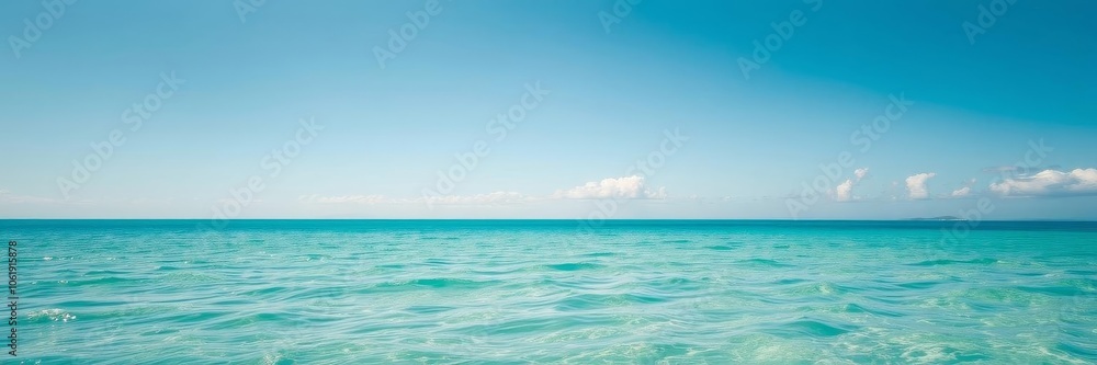 Obraz premium Beautiful and serene ocean background with clear blue water and fluffy white clouds in the sky, blue, marine