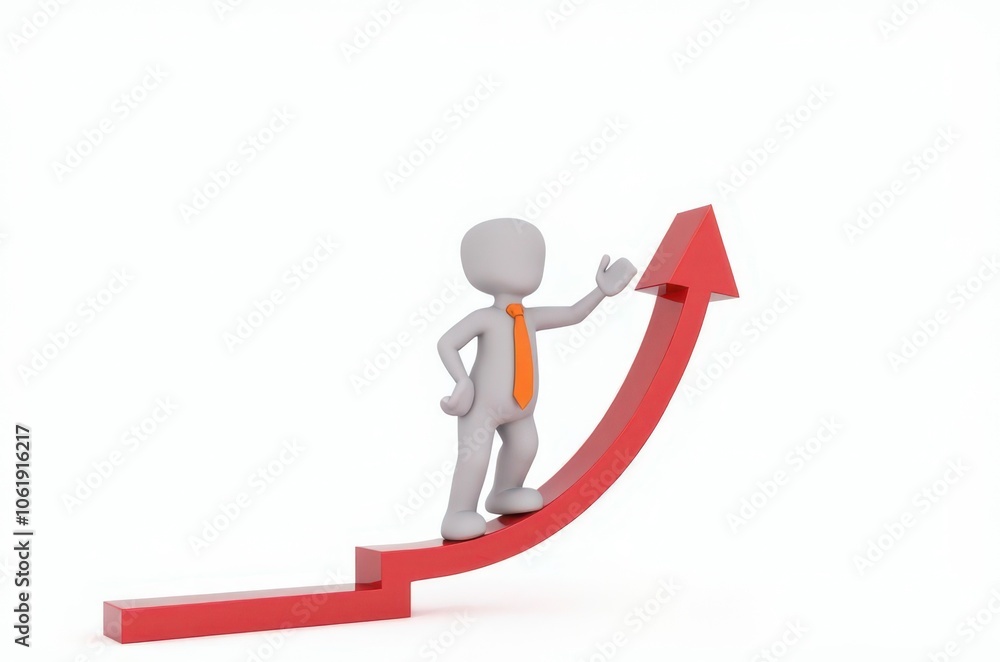 3d man red arrow success chart on white background. 3d man red arrow success chart on white background.