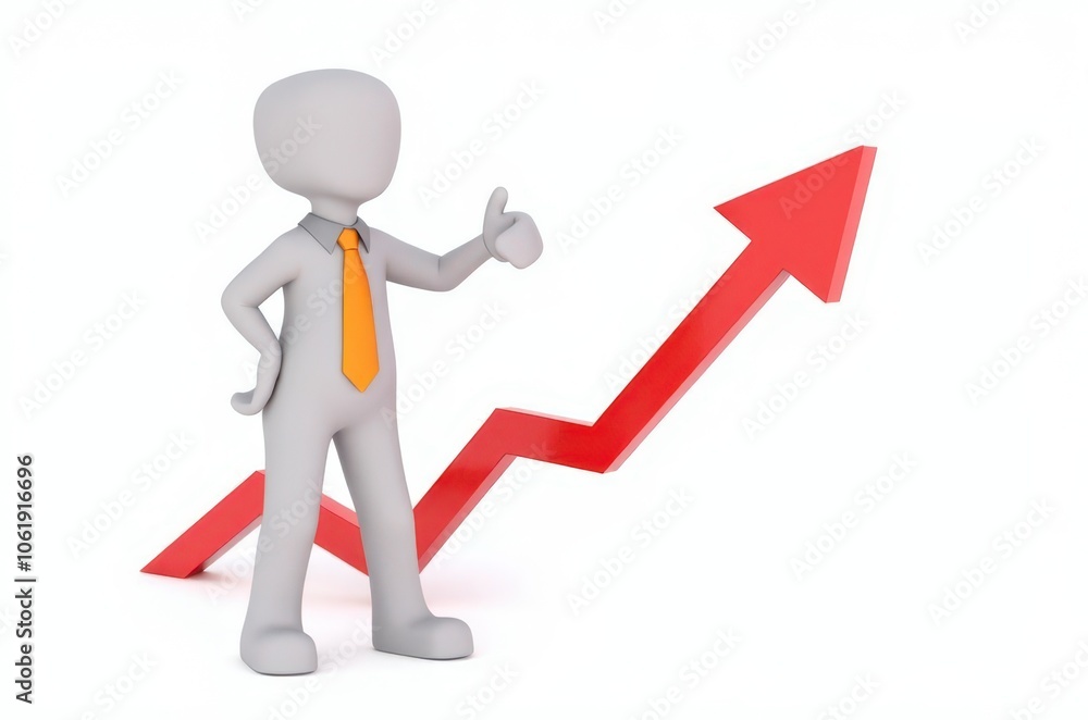 3d man red arrow success chart on white background. 3d man red arrow success chart on white background.