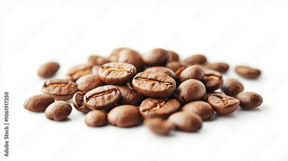 Fototapeta premium Stack of coffee beans on white background 