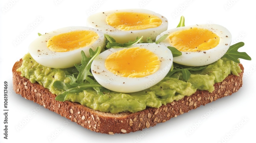 Fresh Avocado Toast with Eggs on a Wooden Table Fresh Avocado Toast with Eggs on a Wooden Table