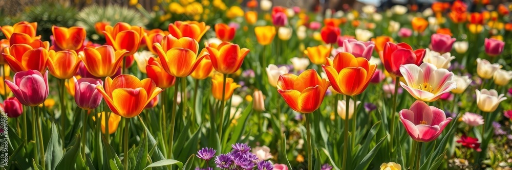 A vibrant bouquet of fresh tulips in various shades of pink, red, and white, blooming against a soft green grass background, vibrant, tulips A vibrant bouquet of fresh tulips in various shades of pink, red, and white, blooming against a soft green grass background, vibrant, tulips